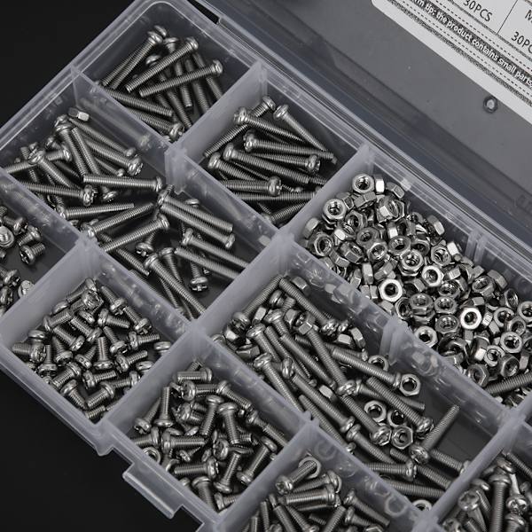 810 kpl 304 ruostumattomasta teräksestä valmistettuja M3 pyöreäpäisiä ruuveja, muttereita ja tiivisteitä sisältävä sarja
