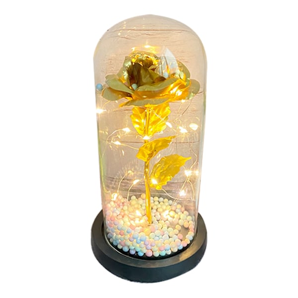 Glas Cover Blomster LED Lys Udsøgt Romantisk Stemning Glas Cover Evig Folie Blomsterlys til Kæreste Kone Gylden Blomst