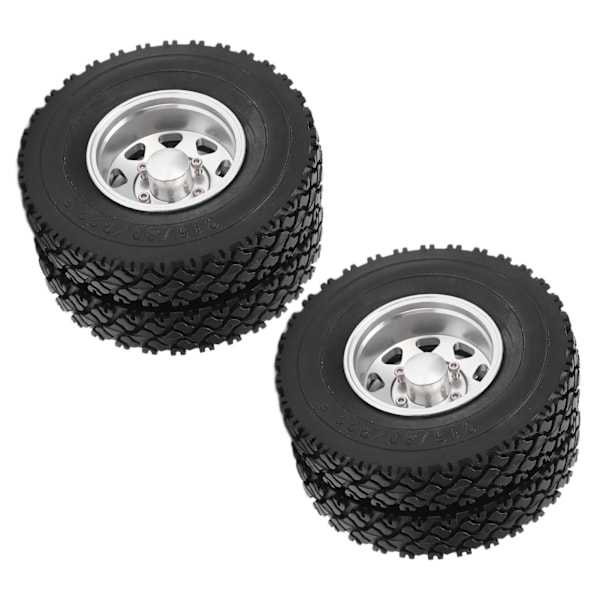 2 stk RC Aluminiumslegerings Bakhjulnav Rims med Gummidæk til Tamiya 1/14 Traktor Tipvogn Trailer Sølv