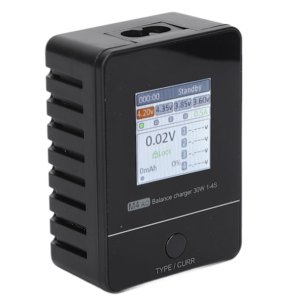 RC M4AC Balanceoplader med 1,54 tommer IPS-skærm AC 100‑240V Sort RC Lipo Batteri Balanceoplader til Lihv Life 1‑4S EU-stik XT30