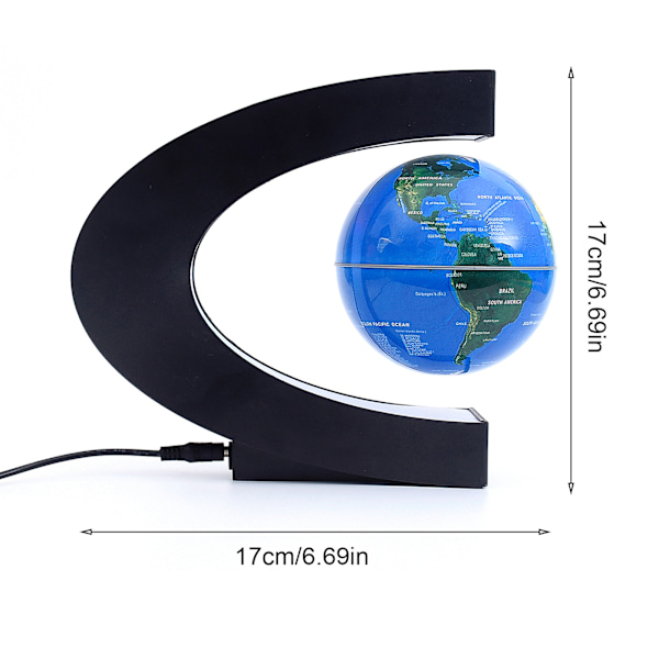 Magnetisk Levitationsglobus Indbygget LED Frosttekst C-formet 3in 12V 1A Magnetisk Levitationsglobus Prydning til Legetøj