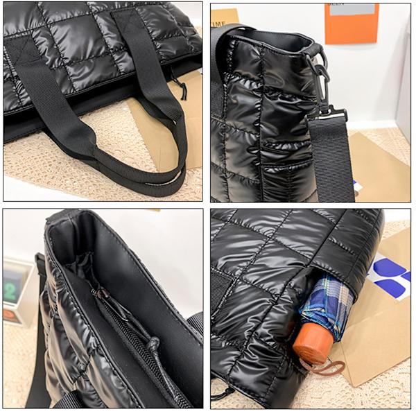 Quiltad axelväska i europeisk och amerikansk stil för kvinnor Mjuk vadderad väska med stor kapacitet Höst-vinter Crossbody-väska