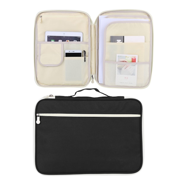 A4 dokumentväska Fil Mapp Portfolio Organizer Dator Notebook Fodral med dragkedja (svart)