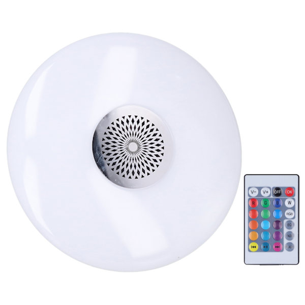 24W E27 RGB fargeskiftende musikklampe med fjernkontroll Smart Music-høyttaler Taklampe 85‑265V