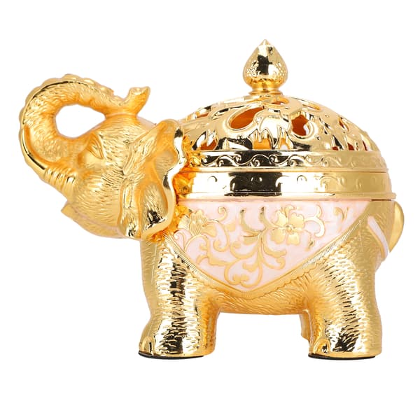 Elefantformad rökelsebrännare Aromaterapi Ornament för vardagsrum Entré Sovrum (Guld Vit Bakgrund)