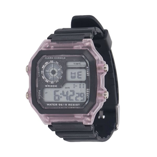 Elektronisk sportsur 12/24 timer vandtæt digitalt armbåndsur med lysende alarmfunktion Transparent Lilla