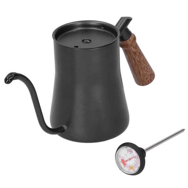 【NX】Kaffekande 650 ml rustfrit stål lang smal tud kaffemaskine med termometer Sort
