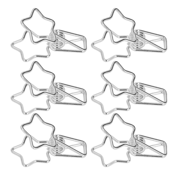 100 stk. Stjerne Binder Clips Udhulet Tegneseriestil Stærk Klemning Robust Små Papirclips til Dokumenter Tøj Papirer Sølv