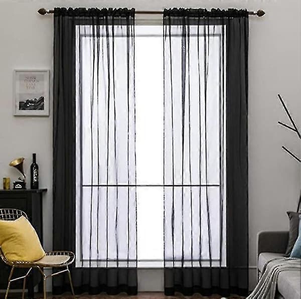 Voilegardiner med volanger i linoptikk transparent Black