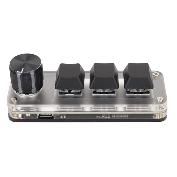USB Mini 3-näppäiminen näppäimistö nupilla, DIY-ohjelmoitava, Type C -kaapeli, sininen kytkin, yhdellä kädellä käytettävä pelikäyttöön, musta