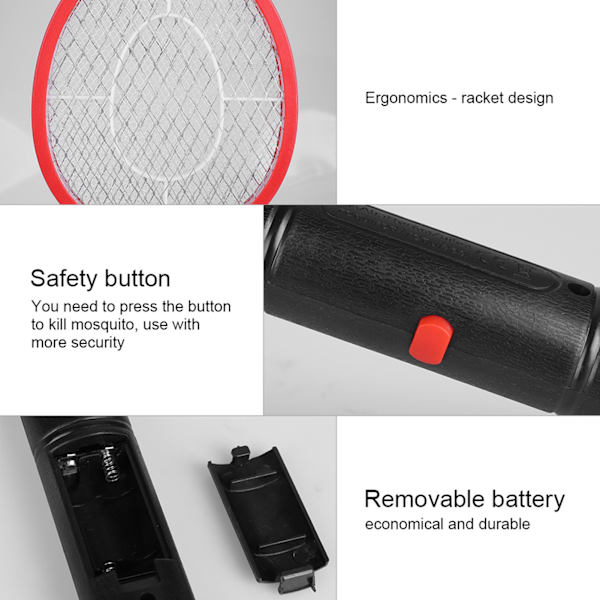 Sladdlös batteriström Elektrisk flugmyggsmällare Bug Zapper Racket Insekter Killer Röd