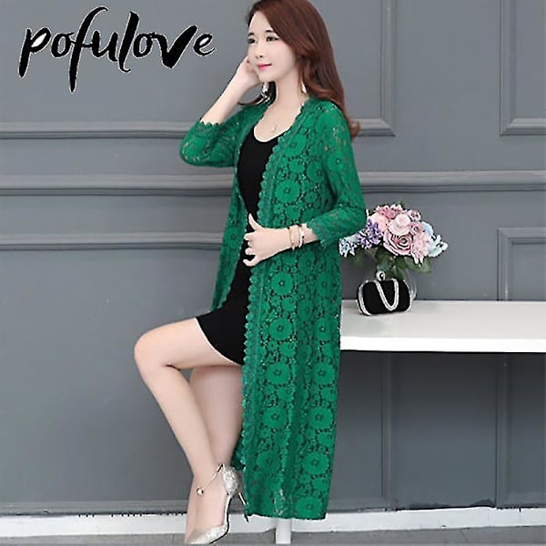 Midilang Cardigan i Rød Lace Mesh - Sommer Solbeskyttelsesjakke for Kvinner