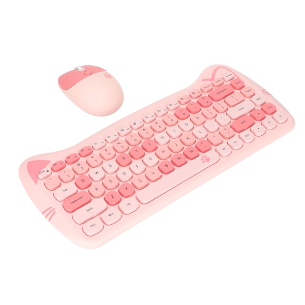 Cute Cat Shape 2.4G trådlöst tangentbord och mus Färger Low Power Technology Trådlöst tangentbord Mus Combo för spel Rosa Mix