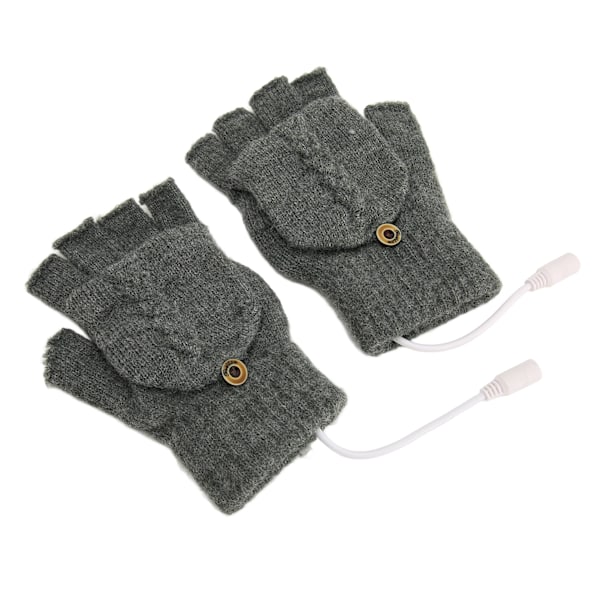 USB Warmer Uppvärmda Handskar Flip Half Fingerless Elektroniska Stickade Handhandskar för män Kvinnor Vinter Mörkgrå