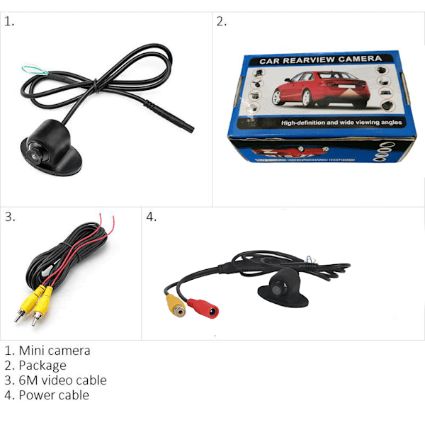 12V Mini CCD Coms HD Nattseende 360° Bil Bakre Fram Sidovy Backup Kamera