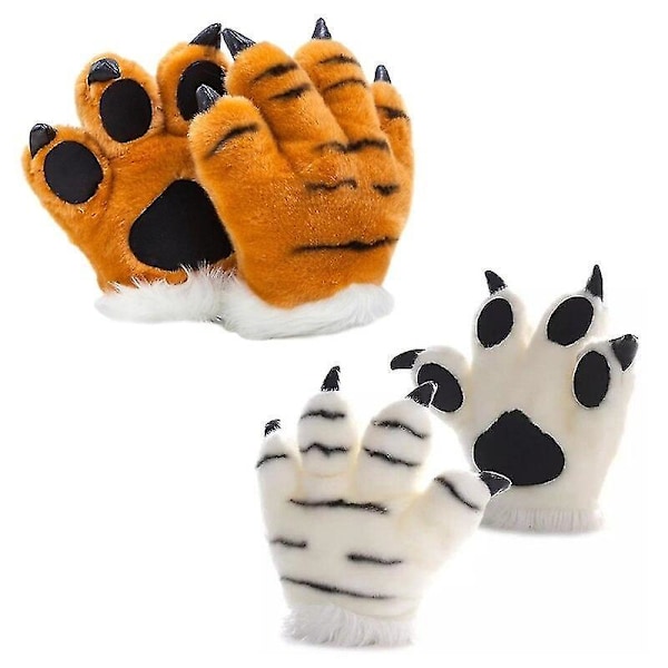 Tiger Paw Plys Handsker - Gul Tiger Kostume Håndvarmer