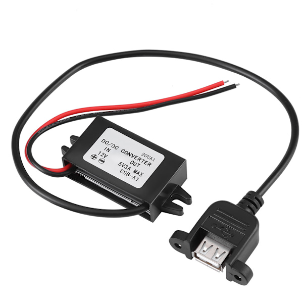 Bil DC 12V till 5V 3A 15W Step Down Converter Regulator med hona panelmonterad USB
