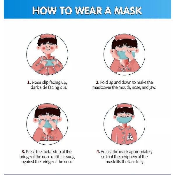50/100 stk engangs ansiktsmasker for barn 3 lags ørebøyle beskyttende pustende masker Pink 50PCS