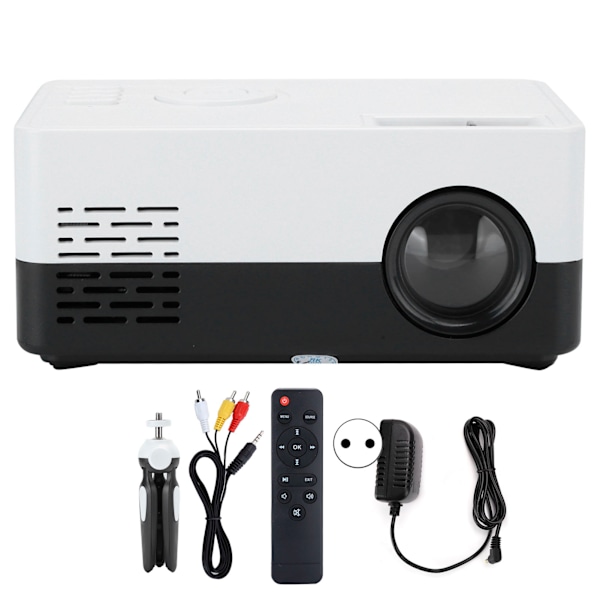 Mini Bärbar Projektor LED Hemmabio Video Mediaspelare Projektor med Rack 100‑240V Svart Vit EU-kontakt