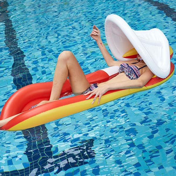Pool Float med Kapell Uppblåsbar Pool Float Flotte Bekväm Hållbar Utomhus Vattensäng