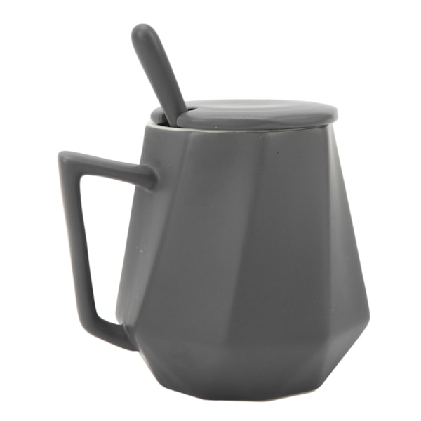 Keramiske Kaffe Krus Innovative Enkle Polyhedron Geometri Keramiske Tekrus med Låg til Hjem Kontor 450ml Grå