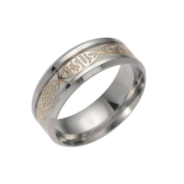 Lysende ringe Jesus bogstaver til mænd og kvinder Titanium stålring GOLD 12