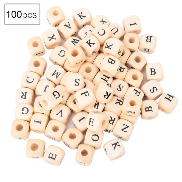 100 kpl DIY Englannin neliömäiset puualfabeettihelmet Korunvalmistustarvikkeet 10x10mm