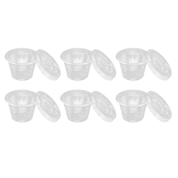 100 sæt plastikportionsskåle med låg Transparent engangs krydderbeholder 1oz