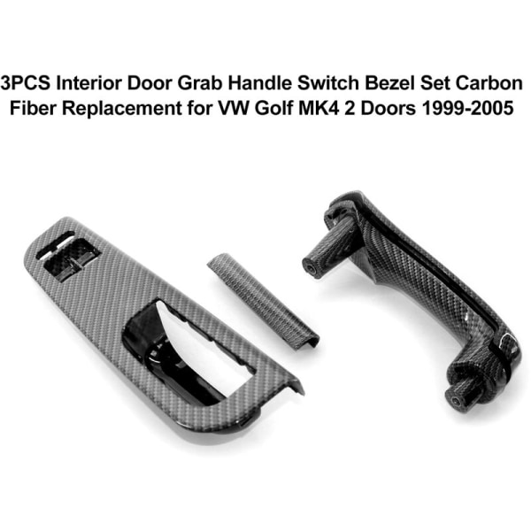 3 STK Innvendig dørhåndtaksbryter Karbonfiber erstatning for VW Golf MK4 2-dørs 1999-2005, modell: svart 15