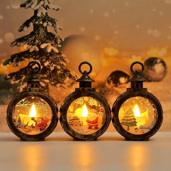 Julepynt rekvisita Led liten rund lys bærbar lykt gave vindu dekorasjon anheng