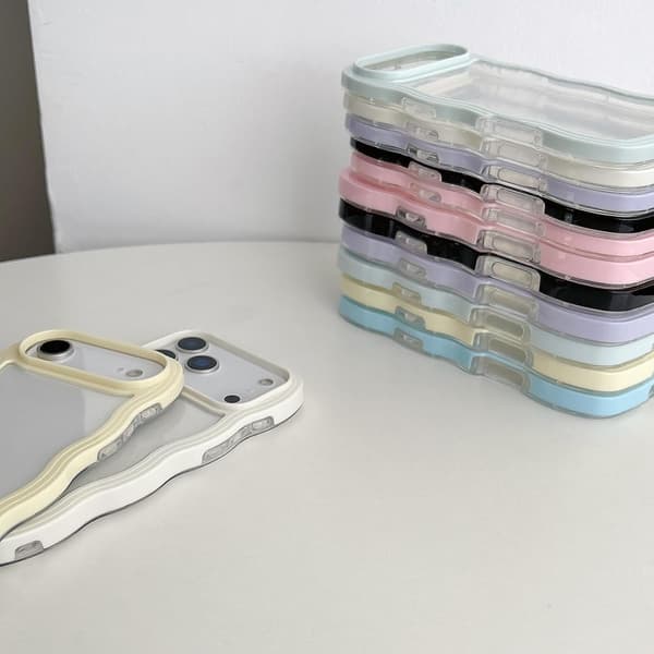 Deksel til iPhone 17 Pro Max, Curly Wave Frame Clear Case, Transparent Mykt TPU Støtsikkert Telefondeksel til iPhone 17 Pro Max[NX]