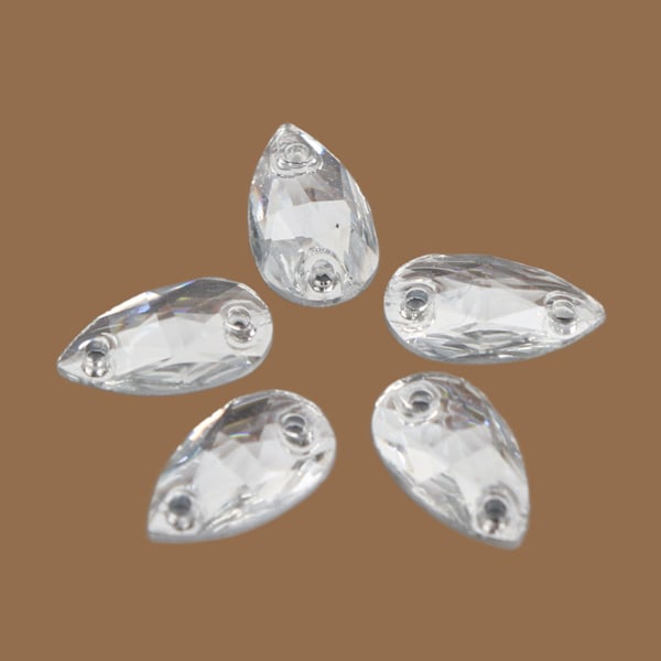 200 stk Krystalperle Akrylharpiks Dråbe Syet Rhinestone Knapper 7x12mm Sko Dekoration (Hvid)