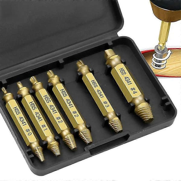6-piece HSS Drill Bit Set Compatible with Removing Broken Screws, Screw Extractor, Screwdriver, Extractor Compatible with Stripped Screws