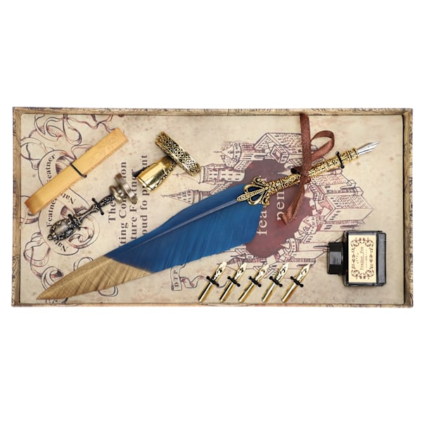 Sulka Kynäsetti Höyhen Kirjoitus Piirustus Dippikynä Opiskelijat Opettaja Antiikki Kalligrafia Vintage Lahja Sininen