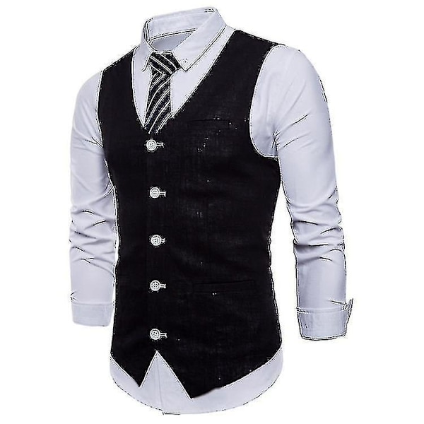 Sort XL Herre Singel-Bryst Solid Farve Vest