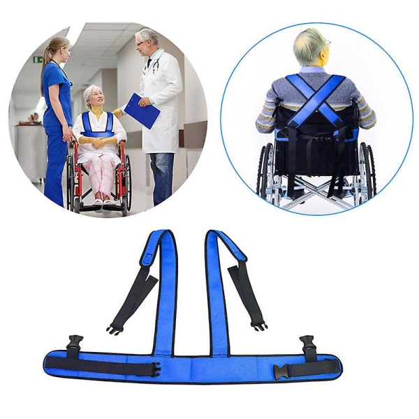 Kørestolssikkerhedsselestøttevest Justerbar sikkerhedssele Ældre Patientbegrænsning Bånd Blå