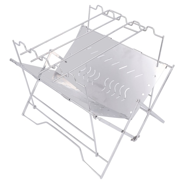 Foldbar Grill i Rustfrit Stål - Stabil Base - Multifunktionel Træ- og Kulgrill til Camping