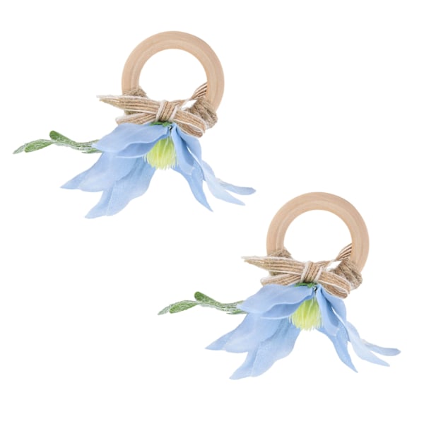 2st emulerande servettring träbordsbord blå enkel blomma servettring för hemhotell festBlå bukett