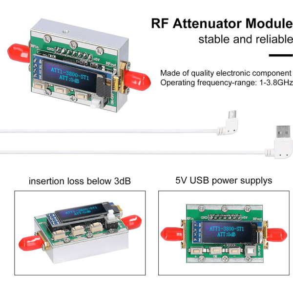 HMC472 6-bits 5V USB digital attenuatormodul gir lavt innsettingstap med 1M-3,8GHz arbeidsfrekvens, modell: flerfarget