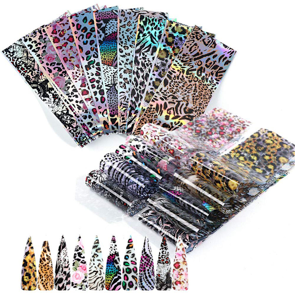 20 st Nail Art Transfer Foil Stickers Leopard Nail Art Foil Transfer Roll Set Nail Wraps Sticker Kit