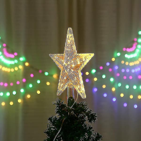 Juletræsstjerne med 10 LED-lys og strømstik - Varmhvid lysende juletræsstjerne - Juletræsstjerne