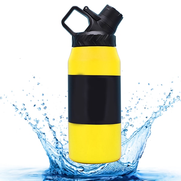 Tyylikäs ja innovatiivinen ruostumattomasta teräksestä valmistettu tyhjiöeristetty vesipullo, suuri kapasiteetti, vuotamaton, urheiluun, ulkoiluun, autoon, matkalle, 750 ml, keltainen