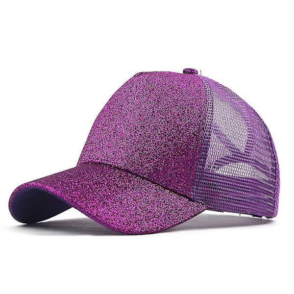 Glitter Ponytail Messy Bun Trucker Baseball Cap - Violett