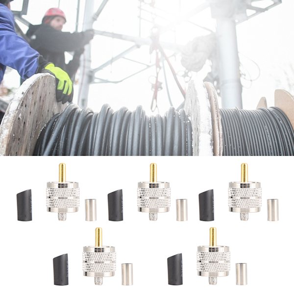 5 Styck UHF PL259 Hane Plug Crimp Coax Connector Adapter RF Connector