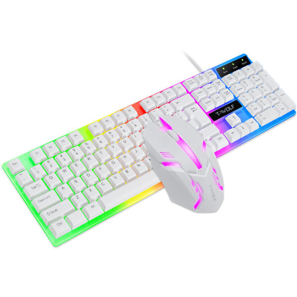 TF230 tastatur og mus-kombinasjon Syv-farger lysemitterende spilltastatur og mus-kombinasjon, mekanisk berøring, hvit