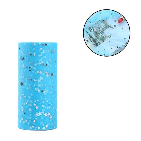 Glitrende tylbåndsrulle glittertylspole, 6 tommer gange 25 meter lake blue