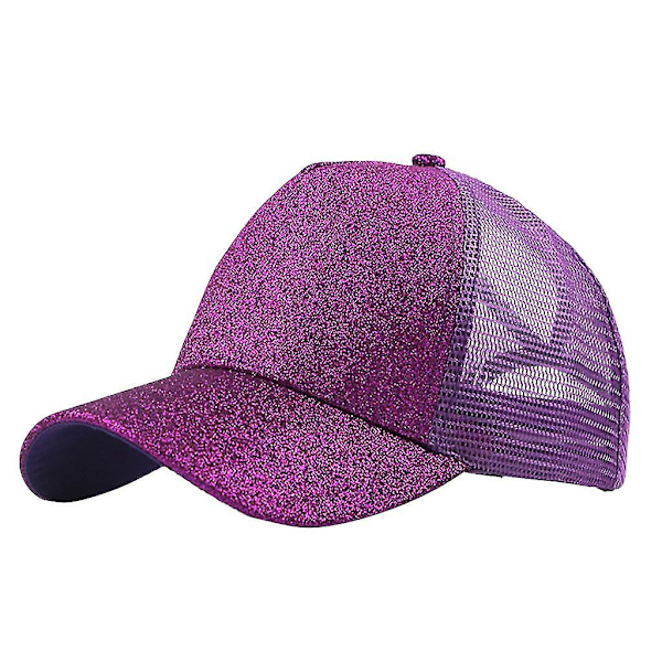 Glitter Ponytail Messy Bun Trucker Baseball Cap - Violet