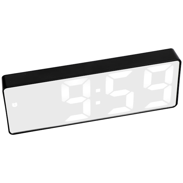 LED Spegel Väckarklocka USB Elektronisk Digital Bordsklocka Uppladdningsbar Spegeldekoration Rektangulär Svart Skal Spegel Vit Lampa