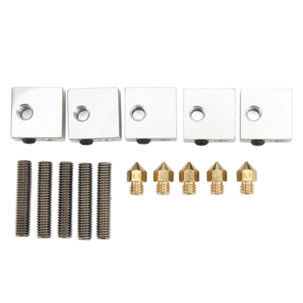15 stk 3D-printer Hotend Kit Rustfrit stålrør Messingdyse Varmeblok 3D-printer Hotend dele til Makerbot