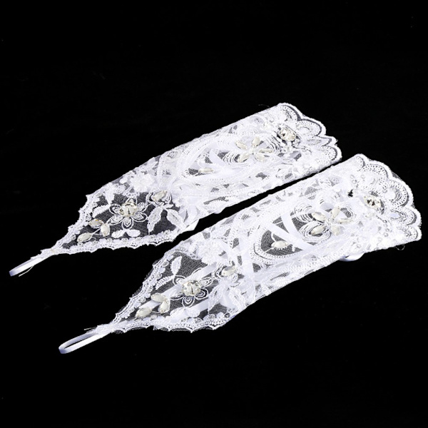 Vintage Stil Elfenben Blondert Blomst Bryllup Rhinestone Sexy Fingerløse Hansker Bryllup Elfenben